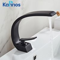 Bathroom Sink Faucet Tap Black Brass Wash Basin Faucets Single Handle Hot and Cold Waterfall Modern Mixer Faucet for Kitchen Plumbing Valves