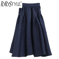 Summer Vintage Navy Blue High Waist Poncho Skirt Commuter A-Line Skirt Medium Length