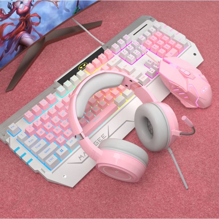 Pink Mechanical Keyboard Mouse Earphone PC Gamer Girls Keyboards Kit ...