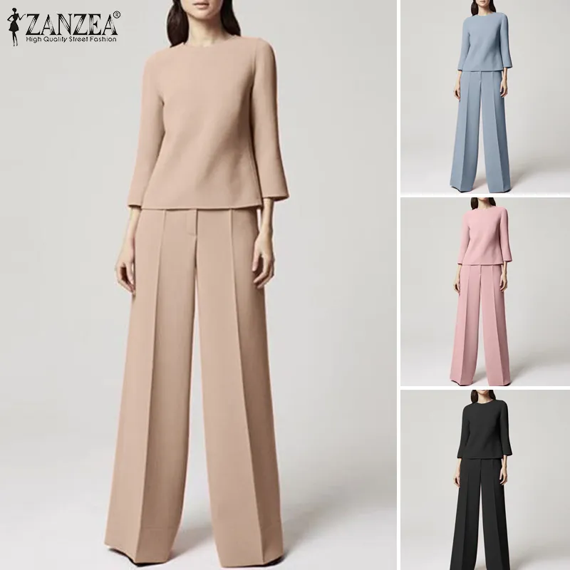 Fancystyle ZANZEA Womens Formal Work Sets Long Sleeve Top Wide Leg High  Waist Trousers Suits #15 | Lazada PH