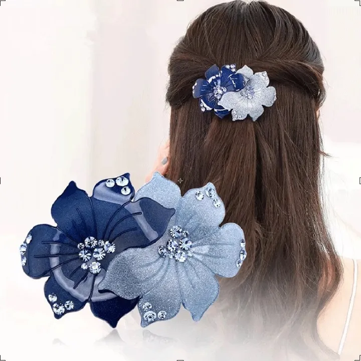Rhinestone Hairpin Flower Hair Claws Retro Hair Clips Accessories For Women  Shining Ponytail Headwear | Lazada Singapore