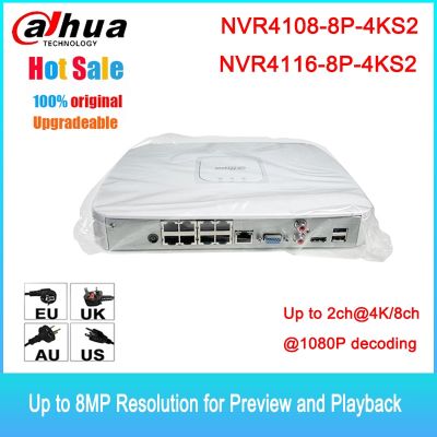 Dahua Nvr 8/16Ch NVR4108-8P-4KS2/L NVR4116-8P-4KS2 /L เครื่องบันทึกวีดีโอ Poe ชุดอุปกรณ์ Nvr J44ป้องกันวิดีโอรักษาความปลอดภัย