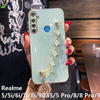 JieFie เคสโทรศัพท์ Realme 5 / 5i / 6i / 7i / 8i / 9i / 5S / 5 Pro / 7 / 7 Pro / 8 / 8 Pro / 9 / 9 Pro / 10 / 10 Pro แฟชั่น Chrome-Plated TPU Soft Cover สร้อยข้อมือโทรศัพท์ปลอกหุ้มปลอก