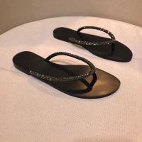 The new summer 2023 with drill flip-flops flat thong outside wear slippers sandals women joker black