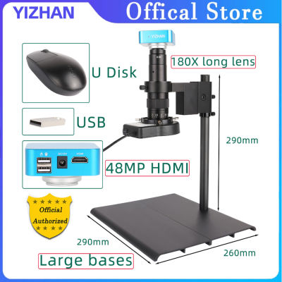 กล้องจุลทรรศน์ HD 48MP HDMI USB กล้องจุลทรรศน์ตาข้างเดียววิดีโอดิจิตอลกล้อง Sony IMX335 การทํางานของเมาส์ด้วยซอฟต์แวร์ 180X C-Mount Lens + U Disk เครื่องมือระบุเครื่องประดับ