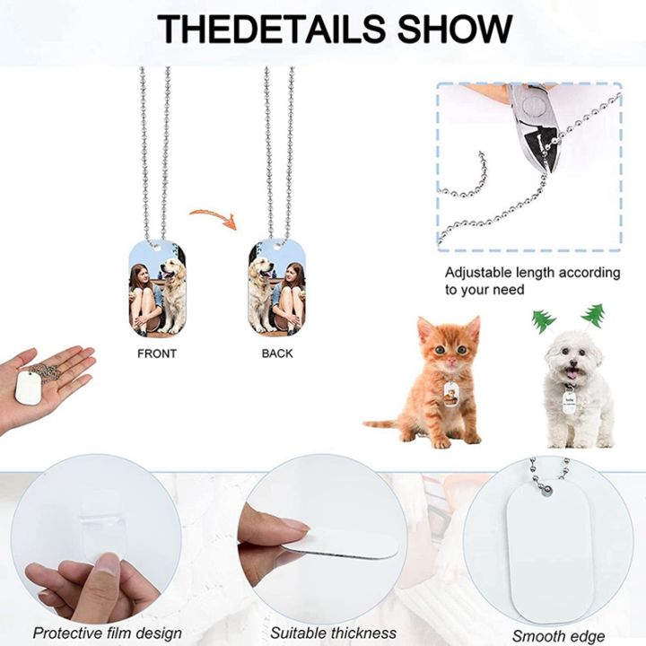 88pcs-sublimation-stamping-blank-aluminum-dog-tags-with-chain-necklace-chain-key-rings-heat-tape-for-pet-id-pendant