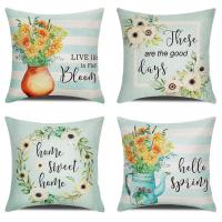 Spring Pillow Covers 18X18 Set of 4, Spring Decorations Flower Farmhouse Throw Pillow Covers, Home Couch Decor