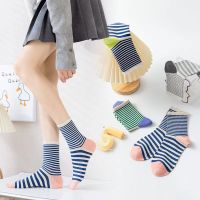 ถุงเท้าลาย ถุงเท้าลายตาราง ลายขวาง สวยๆ เก๋ๆ ใส่ได้ทั้งหญิงและชายFrench thin striped socks contrasting color sports socks