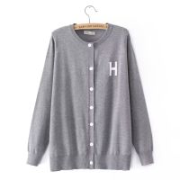 【มีไซส์ใหญ่】Plus Size Womens XL-4XL Letter Printed Black Grey Cardigans Long Sleeved Vintage Button Up Female Spring Autumn Outerwear