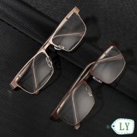 LY Men Business Reading Glasses Portable Eye Protection Anti-Blue Light Flexible Ultra Light Resin New Fashion Progressive Multifocal Titanium Alloy Metal EyeglassesMulticolor