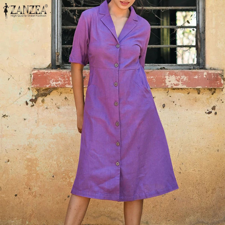 สินค้ามาใหม่-จัดส่งฟรี-fancystyle-zanzea-เสื้อลำลองทรงหลวมสำหรับผู้หญิง-เดรสแขนสั้นธรรมดามีกระดุมแฟชั่นชุดเดรสมิดี-8