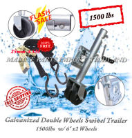 Trailer Jack ล้อหน้าเทรลเลอร์ ขนาด 1,500 ปอนด์ ขาเทรลเลอร์ แบบล้อคู่ - Galvanized DOUBLE WHEELS Swivel Trailer Jack 6"x2 1500lbs + FREE ratchet lashing strap 38mm, L4.5M, Black : Capcity 1500kg