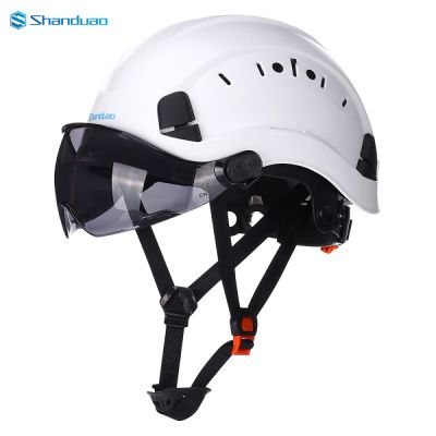 หมวกกันน็อคความปลอดภัยของ Shanduao ABS ระบายอากาศการก่อสร้างสถานที่ก่อสร้างด้วยแว่นตาผู้นำหัวหน้างานต่อต้านยอดเยี่ยมที่กำหนดเอง D969 สีขาว