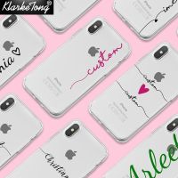 ▣♘№ Personalized Custom Name Phone Case For iPhone 13 12 11 pro SE2020 6S 7 8Plus Xs MAX XR Soft Clear TPU Cover Capa Fundas