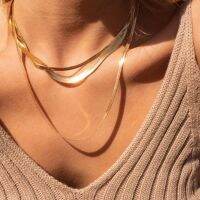 Width 3/4/5MM Gold Color Blade Snake Chain Necklaces for Women Minimalist Stainless Steel Chain Choker on Neck Jewelry C045