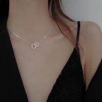 Korean Fashion Simple Metal Alloy Peach Heart Double Heart Necklace Female Temperament Interlocking Small Love Necklace