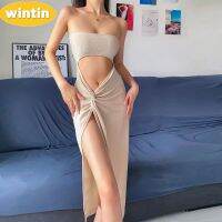 Wintin European American Summer New Hot Sale Sexy off-the-Shoulder False Two-Piece Suit High Waist Slit Tube Top Dress