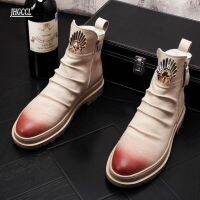 New Martine boots tide male contracted high top recreational leather shoes pointed individual high top shoes white male boots A5