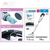 MAKITA เครื่องดูดฝุ่นไร้สาย 18 โวลต์ ที่เก็บฝุ่น 730 มล. รุ่น DCL283FZW แรงดันลมสูงสุด 17.5 KPA มอเตอร์ไร้แปรงถ่าน สีขาว ไม่รวมแบตเตอรี่-แท่นชาร์จ ( M011-DCL283FZW )