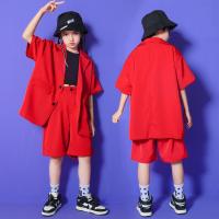 [COD] Childrens red festive suit short-sleeved summer photography model hiphop street dance costumes for men and women