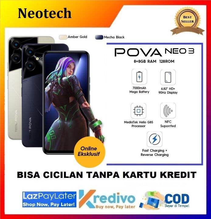 TECNO POVA NEO 3 Ram [8+8GB*/128GB] 7000mAh+18W Flash Charging, Helio ...
