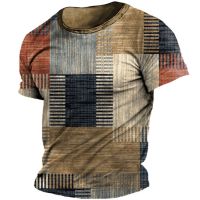 Vintage Men T-Shirt Summer O Neck Short Sleeve 3d Plaid Printed Casual Top Men Clothing Pullover Plus Size Sweatshirt Streetwear