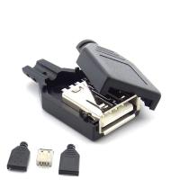 10 sets Mini Type A Female 2.0 USB 4 Pin Plug Socket Connector With Black Plastic Cover Solder Type DIY Connector 3 in 1