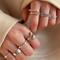 EDTUD ย้อนยุค ง่าย ของขวัญเครื่องประดับ บิด กลวง เรขาคณิต แหวนสไตล์เกาหลี แหวนนิ้วหญิง ชุดแหวนเปิด แหวนเงิน