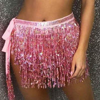 ผู้หญิง Boho Fringe กระโปรงเซ็กซี่เลื่อมพู่ Belly Dance สะโพกผ้าพันคอ Rave Wrap กระโปรงเข็มขัด Performance Custume กระโปรง2021