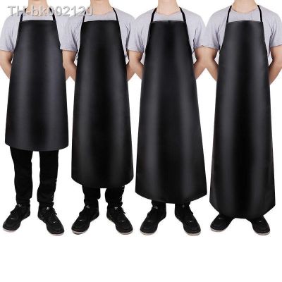 ❆ PU leather waterproof apron thickened lengthened anti-fouling oil-proof restaurant cooking chef apron clean black apron
