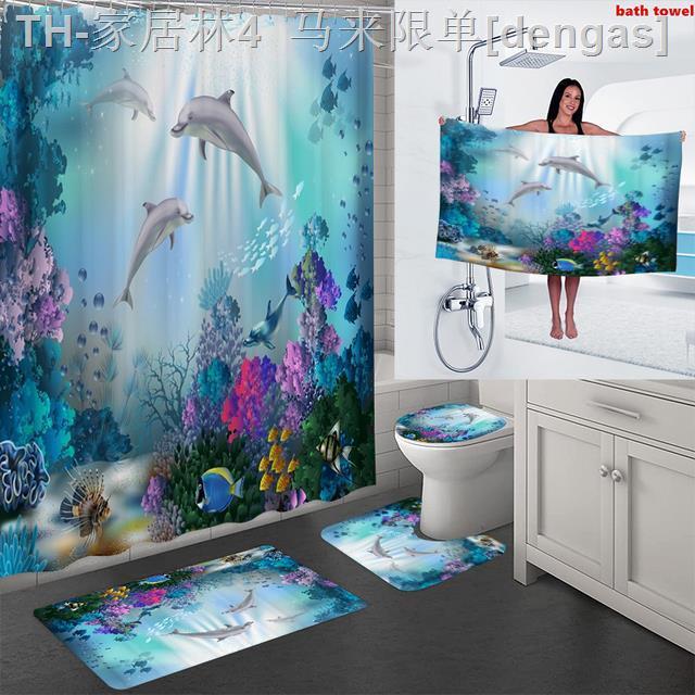 cw-shower-curtain-set-with-printed-non-slip-rug-toilet-cover-soft-absorbing-beach-blanket