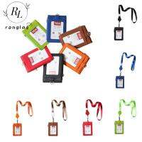 RONGLA กระเป๋าเก็บบัตรทำงานหนังหลายตำแหน่ง,สง่างามสีทึบสายคล้องแบบมีเคสคลิปติดบัตรหญิง/ชาย