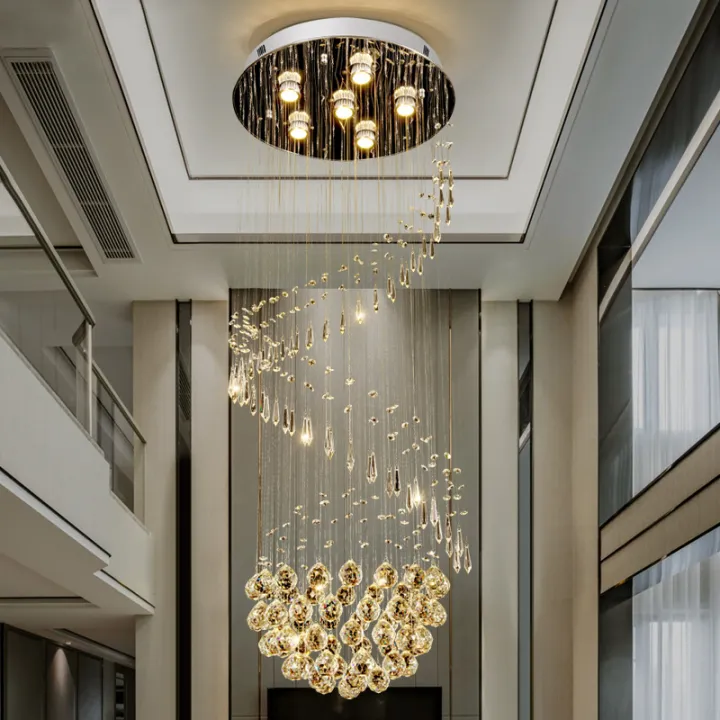 Modern Led Double Spiral Crystal, Hanging Crystal Chandelier In Stairwell