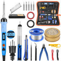 Blue Electronic Soldering Iron Kit, 80W 220V Lcd Digital Soldering Iron, Adjustable Temperature Control And Rapid Heating, Ceramic Constant Temperature Design, Switch On, 20 Pieces Of Welding Kit, Welding Tools