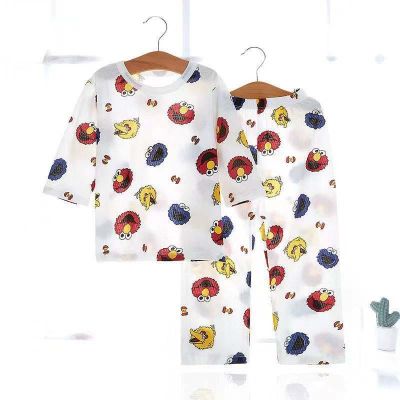 MUJI High quality early autumn childrens pajamas thin section three-quarter sleeves nine-point pants boys and girls home air-conditioning clothes baby cotton two-piece suit