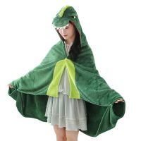 Dinosaur Hooded Blanket Soft Fleece Animal Wrap Blanket Cloak for Kids Air Conditioning Blanket Home Shawl