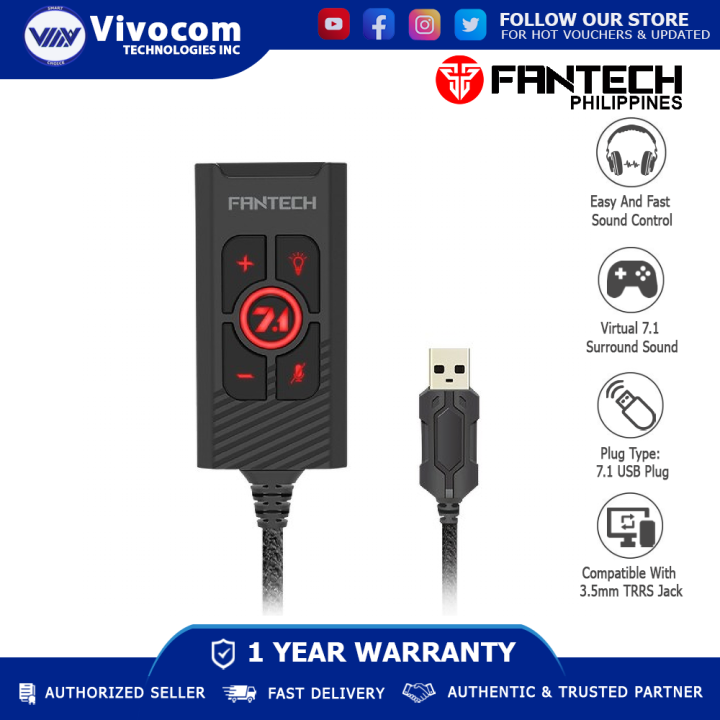 SALE!! FANTECH TUNNEL AC3002 VIRTUAL 7.1 USB AUDIO SOUND CARD BLACK