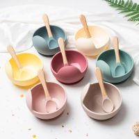 Original High-end Baby Silicone Supplementary Food Bowl and Spoon Set Baby Suction Cup Bowl Cooking Anti-fall Meal Training Childrens Snack Bowl Tableware