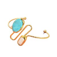 GG Jewelry Natural Cultured White Biwa Pearl Blue Turquoises Rough Yellow Gold Color Plated Bangle Bracelet