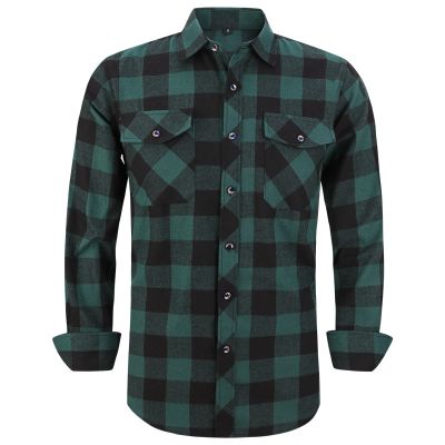 HOT11★2023 New Mens Plaid Flannel Shirt Spring Autumn Male Regular Fit Cal Long-Sleeved Shirts For (USA SIZE S M L XL 2XL)