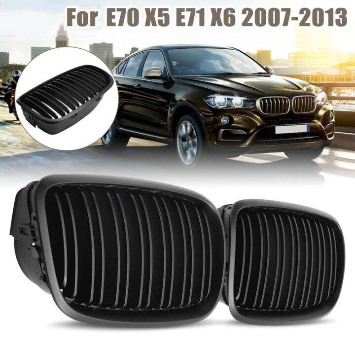 matte-black-front-bumper-dual-slat-front-kidney-grill-grille-for-bmw-x5-x6-e70-e71-2007-2014