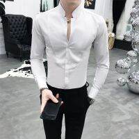 [COD] 2022 New Stand-up Collar Shirt Mens Stylist Long-sleeved Inch Youth British