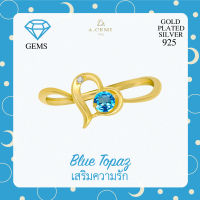 A.CEMI Blue Topaz-December Birthstone Ring พลอยแท้ สวิสบลูโทพาส แหวนพลอยแท้ สวิสบลูโทพาส  แหวนเงินแท้ ชุบทอง 18K