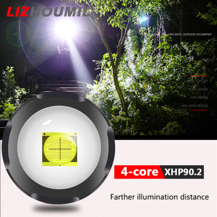 lizhoumil-ไฟฉาย-xhp90-2-led-หัวคู่ชาร์จได้กันน้ำสีสดใสมากไฟสปอตไลท์สำหรับทำงานไฟฉายแบบปรับขยายได้