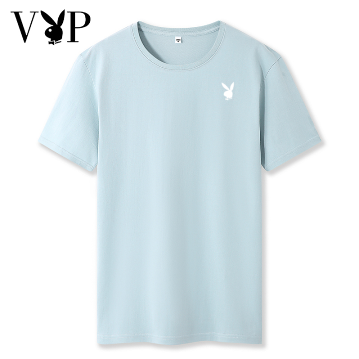 playboy-vip-men-s-เสื้อยืดแขนสั้น-pure-สีเสื้อคอกลม-all-match-top-2021ฤดูร้อนใหม่ครึ่งแขนเสื้อยืด