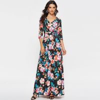 ZZOOI Aachoae Long Maxi Dress For Womens 2020 Vintage Floral Print Casual Sashes Dress Half Sleeve V Neck Boho Dresses Vestidos Largos