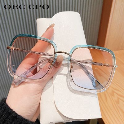 ♠☊ OEC CPO Vintage Square Sunglasses Women Fashion Plastic Frame Sun Glasses Female Oversized Clear Shades Eyewear Retro UV400