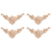 4pcs 8*8cm Wood Carved Corner Onlay Applique Door Cabinet Rose Unpainted European Style