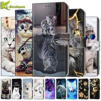 【Enjoy electronic】 Cute Cat Tiger Animal Painted Phone Case for iPhone 13 12 11 7 8 Plus 14 Pro Max XS X XR SE 2020 6 6S Case Wallet Book Cover