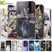 แมวน่ารัก Tiger สัตว์ทาสีเคสโทรศัพท์สำหรับ iPhone 13 12 11 7 8 Plus Pro Max XS X XR SE 2020 13Mini 6 6S กระเป๋าสตางค์ปกหนังสือ